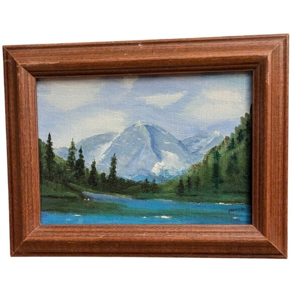 Original Mountain Landscape Painting In Wood Frame 6.75" x 8.75" Signed By Artis - Picture 7 of 12